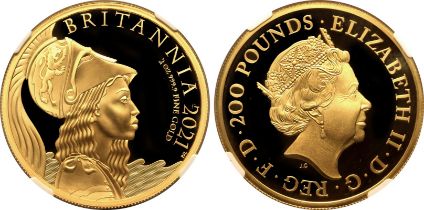 2021 Gold 200 Pounds (2 oz.) Britannia Premium Proof NGC PF 70 ULTRA CAMEO