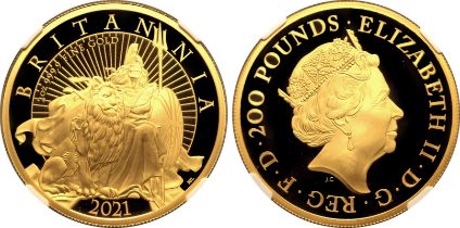 2021 Gold 200 Pounds (2 oz.) Britannia and the Lion Proof NGC PF 70 ULTRA CAMEO