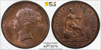1857 Copper Penny PCGS MS64 BN