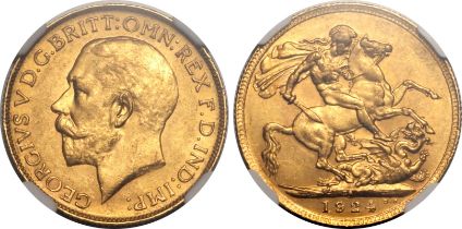 1924 SA Gold Sovereign NGC MS 62