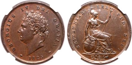 1825 Copper Penny NGC AU 58 BN