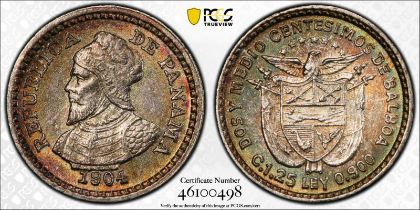 Panama Republic 1904 Silver 2 1/2 Centesimos PCGS MS63
