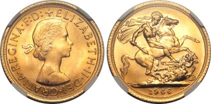 1966 Gold Sovereign Equal-finest NGC MS 66