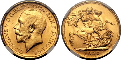 1921 M Gold Sovereign NGC MS 62