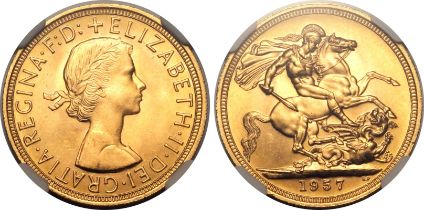 1957 Gold Sovereign NGC MS 65