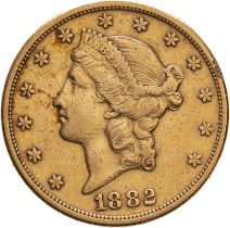 United States: Double Eagle Liberty Head 1882 S Gold 20 Dollars About very fine
