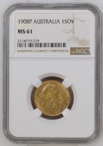 1908 P Gold Sovereign NGC MS 61