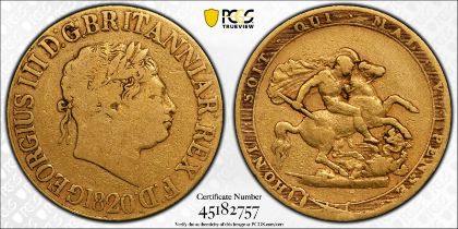 1820 Gold Sovereign Open 2 PCGS F15