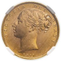 1871 Gold Sovereign Shield NGC MS 63+