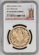 2022 Gold 5 Pounds (5 Sovereigns) Queen Elizabeth II Memorial Proof NGC PF 70 ULTRA CAMEO