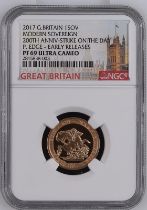 2017 Gold Sovereign 200th Anniversary Struck on the Day Proof Plain Edge NGC MS 69