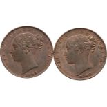 1843 Lot of 2 Copper Farthings Various conditions