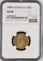 1888 S Gold Sovereign Second Legend NGC AU 58