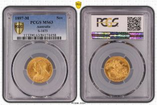 1897 M Gold Sovereign PCGS MS63