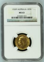 1920 P Gold Sovereign NGC MS 63