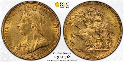 1893 S Gold Sovereign Veiled head PCGS MS62 #43140718 (AGW=0.2355 oz.)