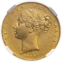 1842 Gold Sovereign Closed 2 NGC MS 62