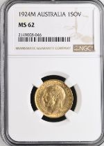 1924 M Gold Sovereign NGC MS 62