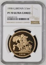 1998 Gold 5 Pounds (5 Sovereigns) Proof NGC PF 70 ULTRA CAMEO