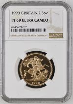 1990 Gold 2 Pounds (Double Sovereign) Proof NGC PF 69 ULTRA CAMEO