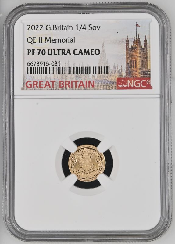 2022 Gold 1/4 Sovereign Queen Elizabeth II Memorial Proof NGC PF 70 ULTRA CAMEO