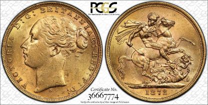 1872 S Gold Sovereign St George PCGS MS61