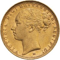 1885 M Gold Sovereign St George; W.W. Complete. Small B.P. Very fine