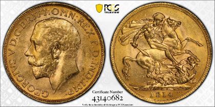 1914 P Gold Sovereign PCGS MS63 #43140682 (AGW=0.2355 oz.)