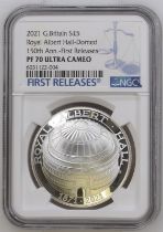 2021 Silver 5 Pounds Royal Albert Hall 150th Anniversary Domed Proof NGC PF 70 ULTRA CAMEO Box & COA