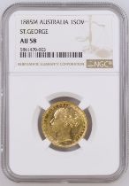 1885 M Gold Sovereign St George; W.W. Complete. No B.P. NGC AU 58