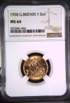 1958 Gold Sovereign NGC MS 64