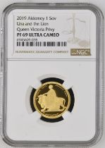 Alderney 2019 Gold Sovereign Una and the Lion Proof NGC PF 69 ULTRA CAMEO