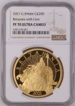 2021 Gold 200 Pounds (2 oz.) Britannia and the Lion Proof NGC PF 70 ULTRA CAMEO Box & COA