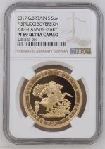 2017 Gold 5 Pounds (5 Sovereigns) 200th Anniversary Proof NGC PF 69 ULTRA CAMEO