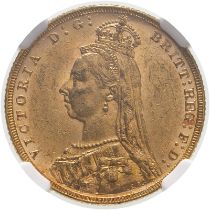 1892 M Gold Sovereign NGC AU 58