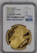 2020 Gold 200 Pounds (2 oz.) Music Legends - David Bowie Proof NGC PF 70 ULTRA CAMEO Box & COA