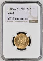 1918 S Gold Sovereign NGC MS 64