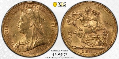 1894 M Gold Sovereign PCGS MS62