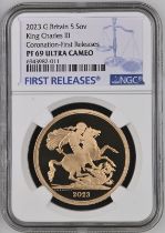 2023 Gold 5 Pounds (5 Sovereigns) Coronation of King Proof NGC PF 69 ULTRA CAMEO