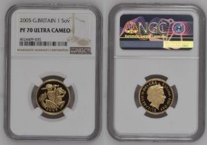 2005 Gold Sovereign Reworked St. George Proof NGC PF 70 ULTRA CAMEO