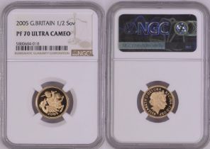 2005 Gold Half-Sovereign Reworked St. George Proof NGC PF 70 ULTRA CAMEO