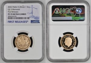 2022 Gold Sovereign Queen Elizabeth II Memorial Proof Piedfort NGC PF 70 ULTRA CAMEO