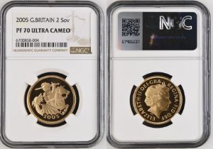 2005 Gold 2 Pounds (Double Sovereign) Reworked St. George Proof NGC PF 70 ULTRA CAMEO