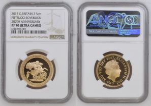 2017 Gold 2 Pounds (Double Sovereign) 200th Anniversary Proof NGC PF 70 ULTRA CAMEO