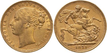 1871 Gold Sovereign St. George Small BP