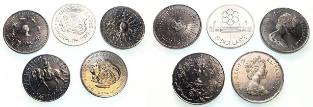 United Kingdom and Singapore Lot of 5 Commemorative Coins Various Metals, Denominations, Years and C