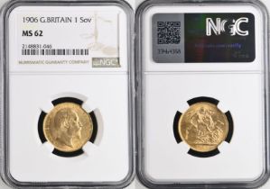 1906 Gold Sovereign NGC MS 62