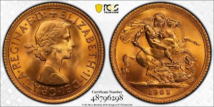 1965 Gold Sovereign PCGS MS65