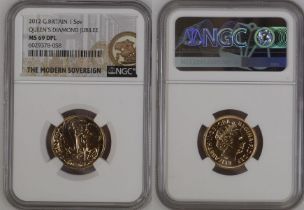 2012 Gold Sovereign Diamond Jubilee Equal-finest NGC MS 69 DPL