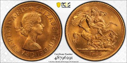 1964 Gold Sovereign PCGS MS65